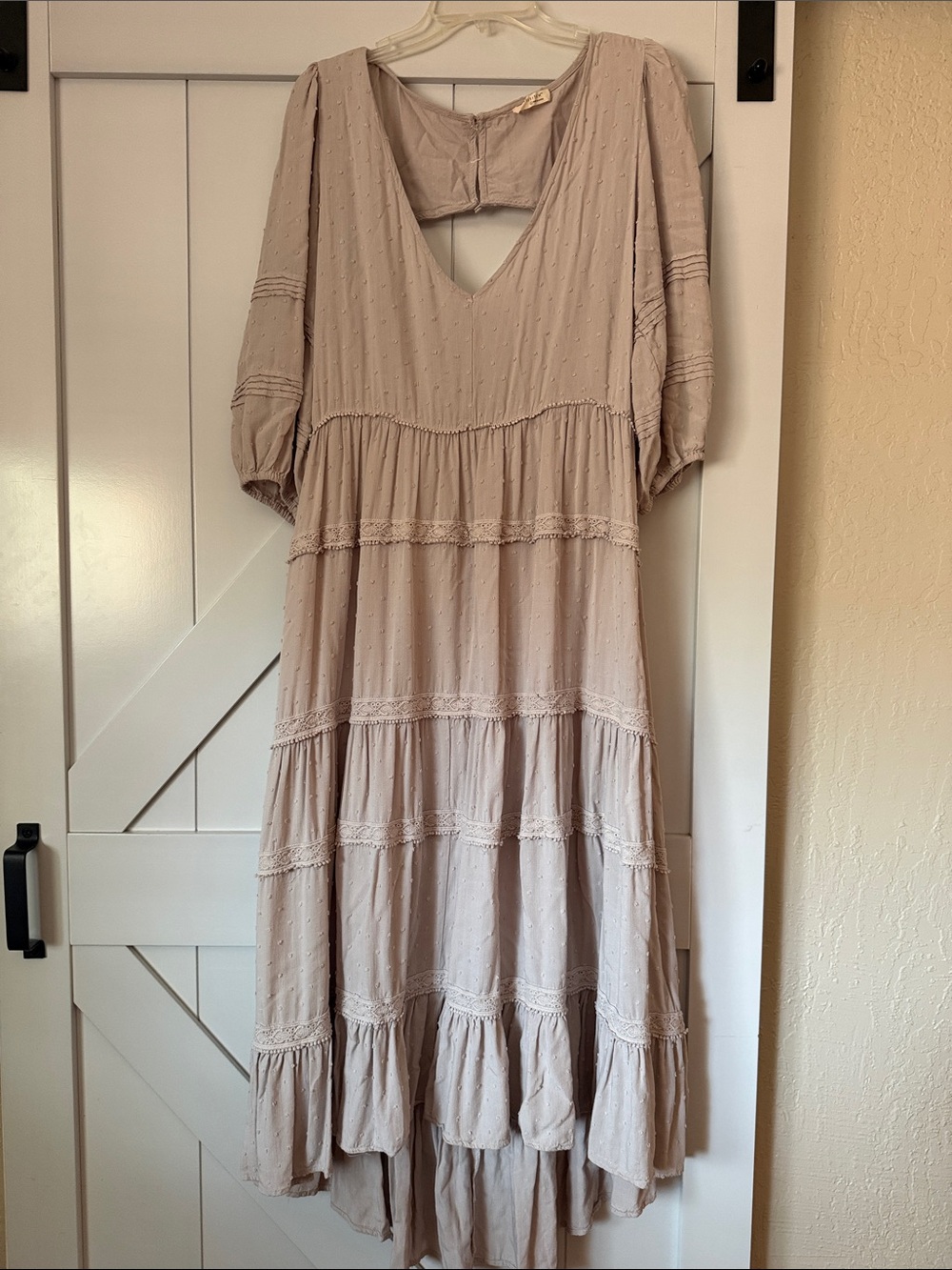 Love Stitch Grey Tiered V-Neck Dress with open back